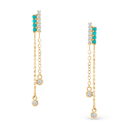 14k Yellow Gold Diamond and Turquoise Drop Earrings — photo 1 of 2