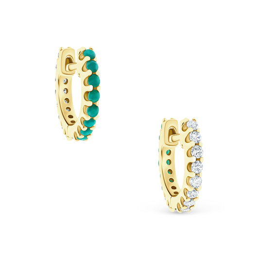 14k Yellow Gold Diamond and Turquoise Huggys — photo 1 of 5