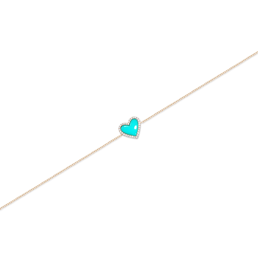 14k Yellow Gold Turquoise and Diamond Heart Bracelet — photo 1 of 2
