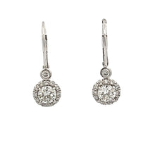 Beautiful 18k white gold drop earrings with 28 round brilliant cut ...