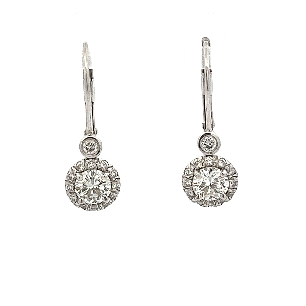 Beautiful 18k white gold drop earrings with 28 round brilliant cut ...