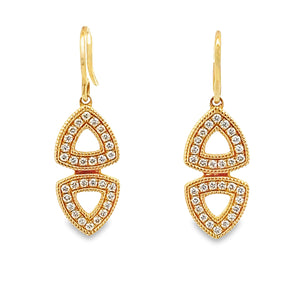 14k Yellow Gold Diamond Earrings. Earrings measure 3/4