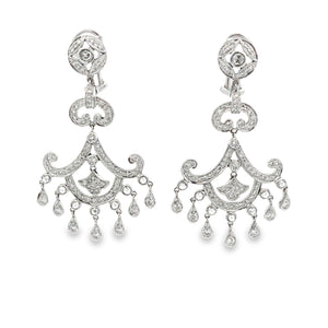 2.00ct 18k white gold diamond chandelier drop earrings. Earrings me...