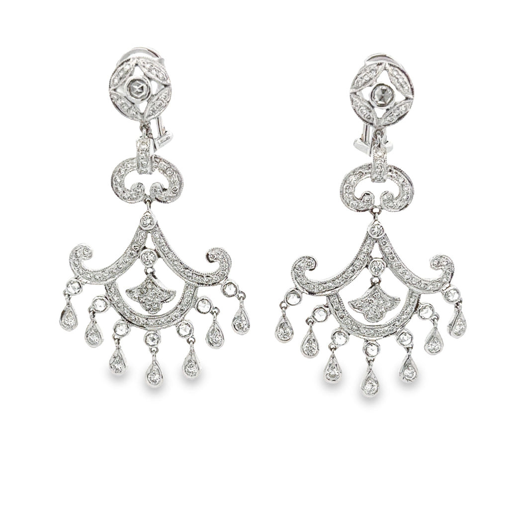 2.00ct 18k white gold diamond chandelier drop earrings. Earrings me...