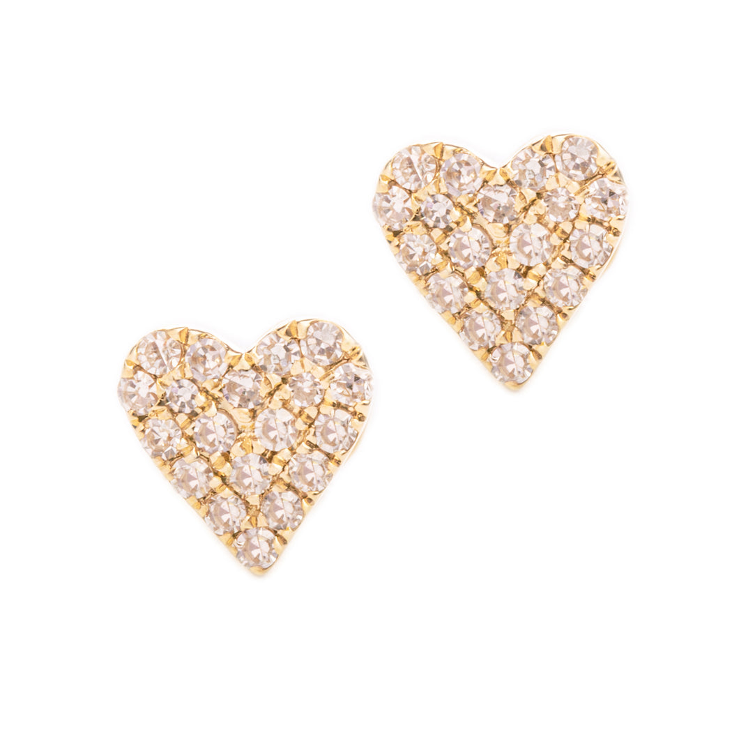 These 14k yellow gold mini heart earrings features pave-set round b...