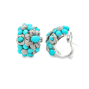 18k white gold diamond & turquoise cluster earrings.