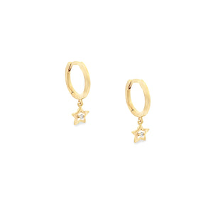 These dainty 14k yellow gold huggy earrings features a star drop wi...