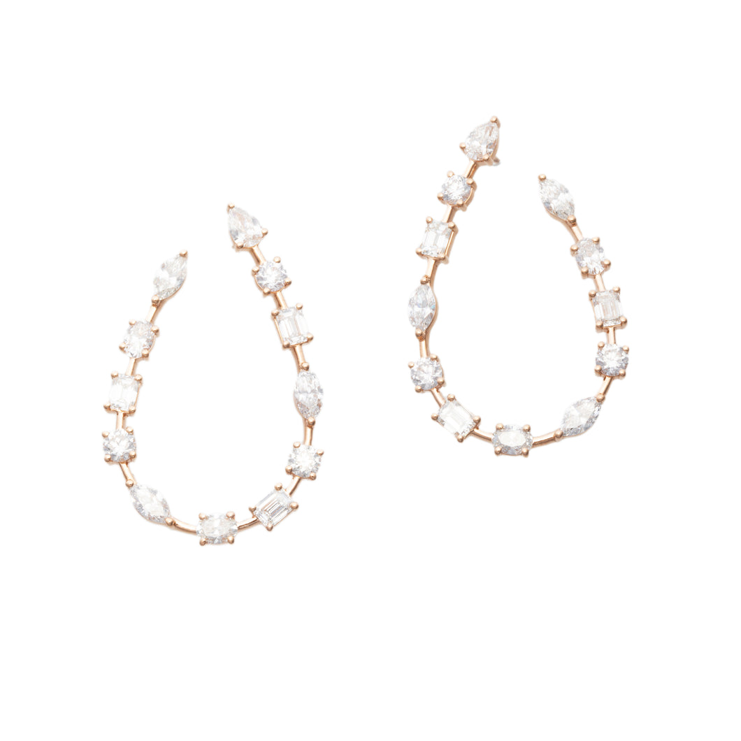 These beautiful 18k rose gold diamond hoop earrings feature various...