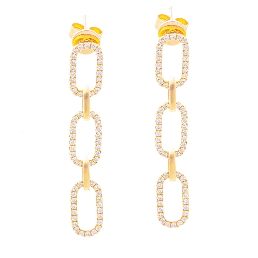 These 18k yellow gold drop earrings feature 132 pave-set round bril...