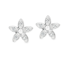 18k gold flower flat back stud earrings feature 10 round brilliant ...