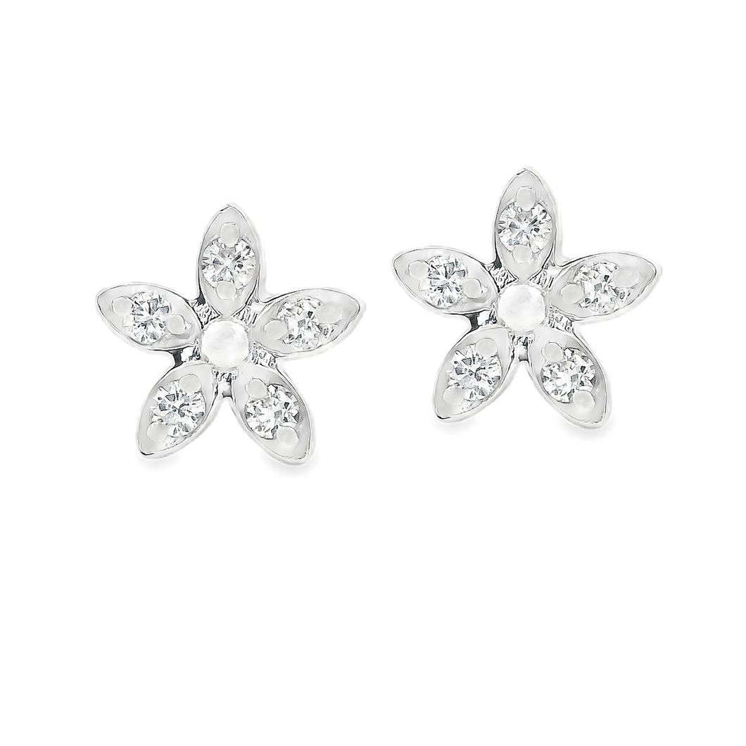 18k gold flower flat back stud earrings feature 10 round brilliant ...