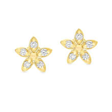 18k gold flower flat back stud earrings feature 10 round brilliant ...