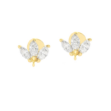 18k gold flat back stud earrings feature 6 marquise cut diamonds. T...