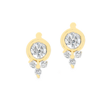 18k gold flat back stud earrings feature 8 round brilliant cut diam...