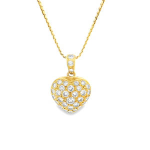 Estate piece: 18k yellow gold pendant heart with pave-set diamonds....