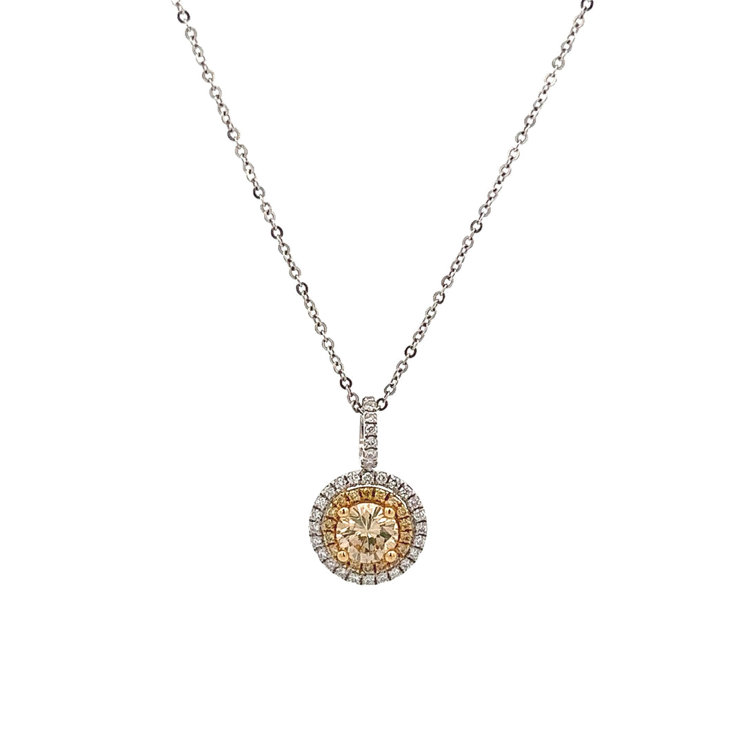 This 18k white/yellow gold necklace features a champagne diamond th...