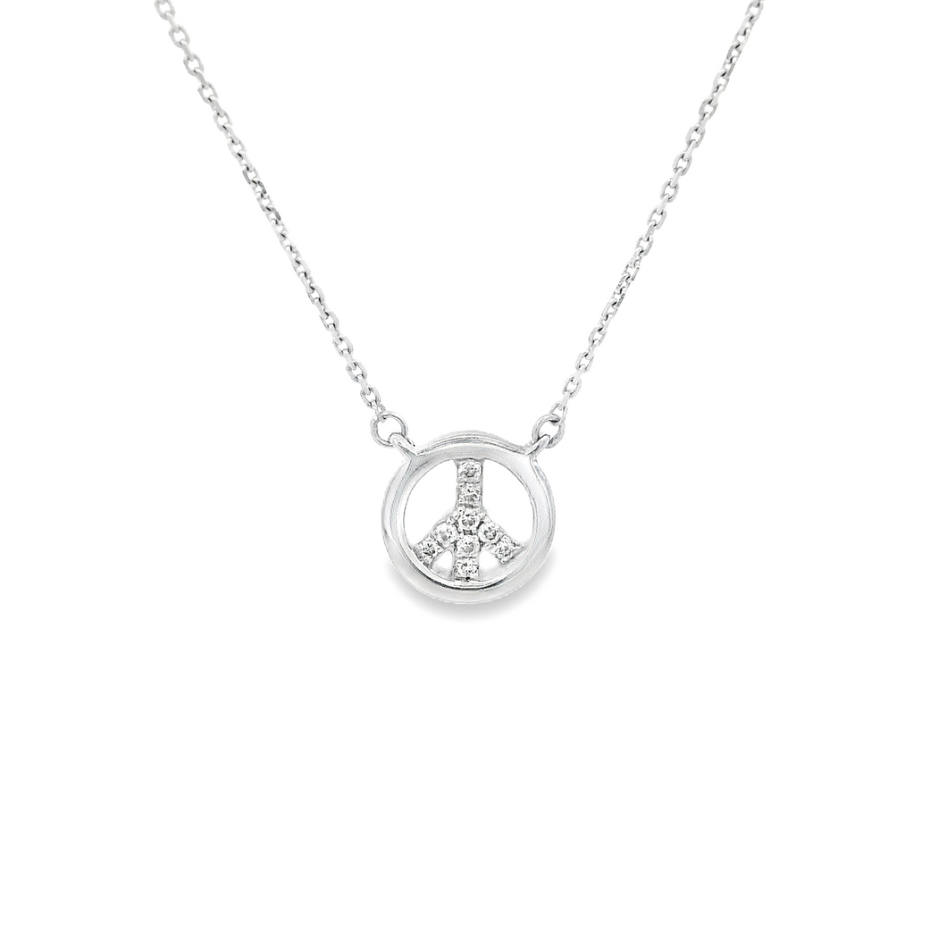 14k white gold peace sign with 9 round brilliant cut diamonds total...