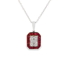 This beautiful 14k white gold necklace features rubies totaling app...
