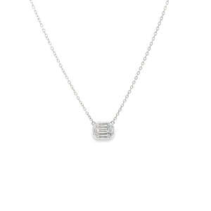 This 18k white gold composite necklace features 9 baguette cut diam...