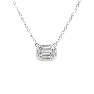 This 18k white gold composite necklace features 9 baguette cut diam...