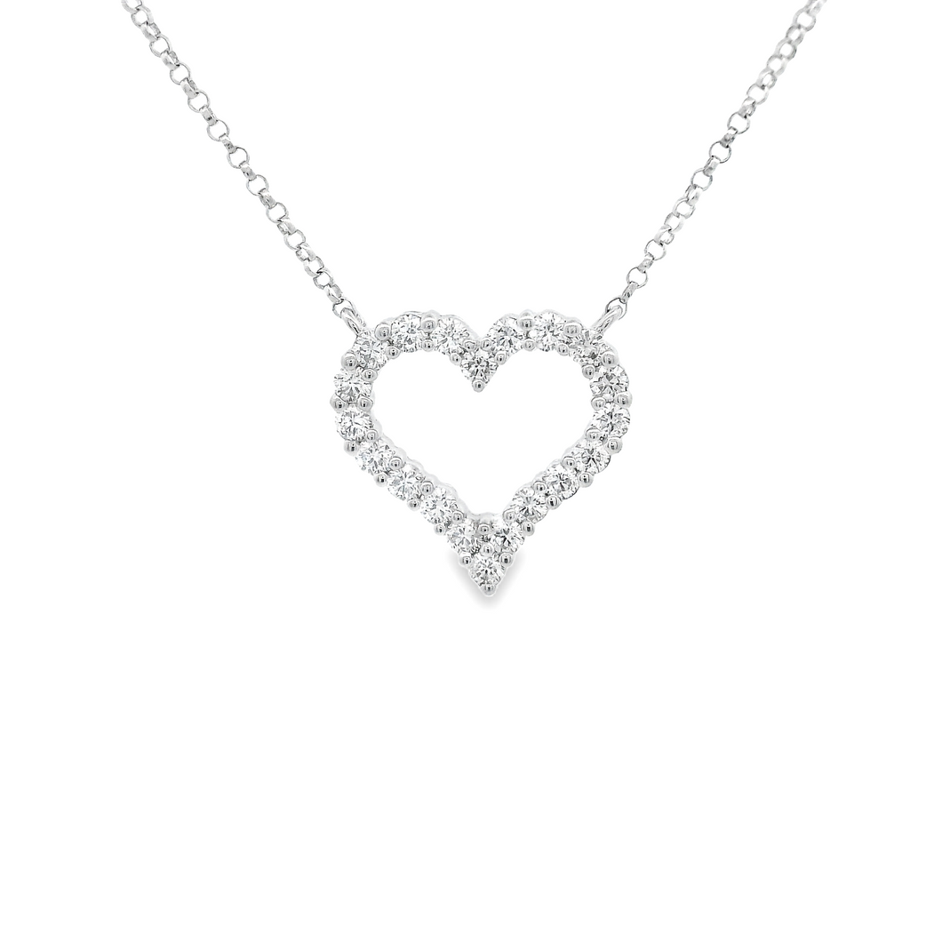 This 18k white gold open heart pendant features 20 round brilliant ...