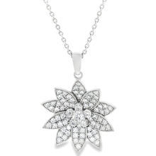 This 18k white gold diamond necklace features a beautiful flower pe...