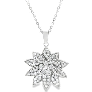 This 18k white gold diamond necklace features a beautiful flower pe...