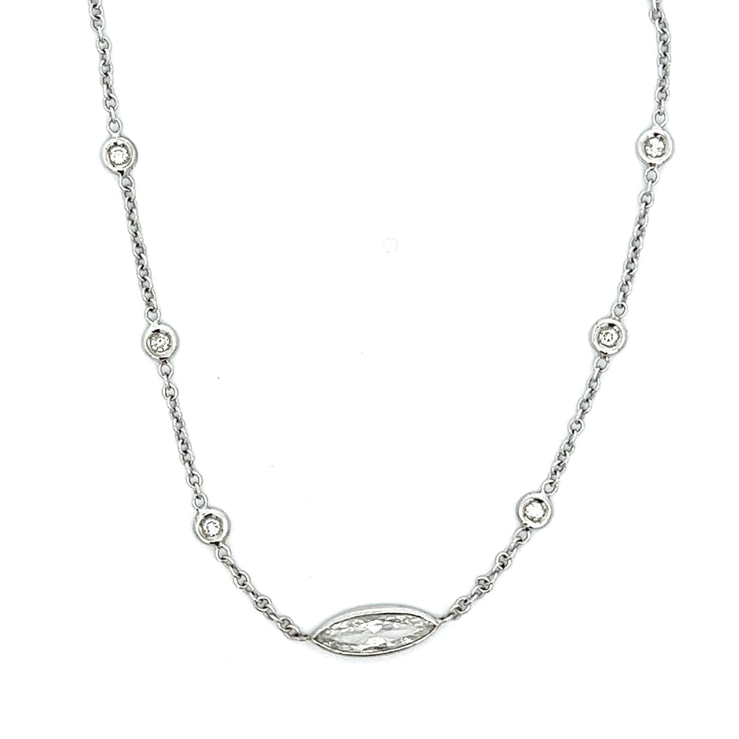 14k white gold diamond necklace. Marquise diamond weighs .48ct and ...