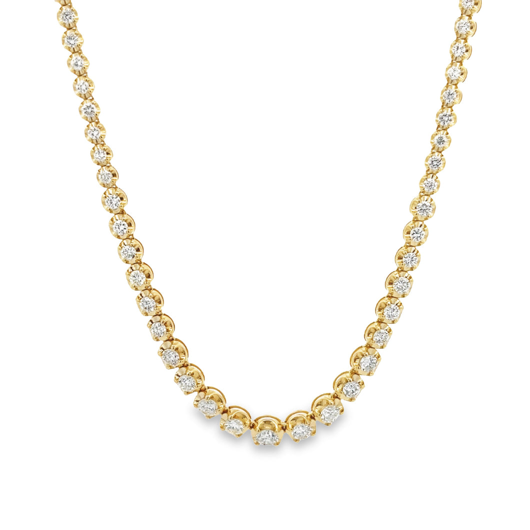 This gorgeous 14k yellow gold necklace features bezel-set round bri...