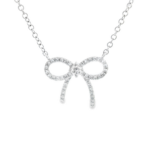 This sweet and dainty 14k white gold necklace features pave-set rou...