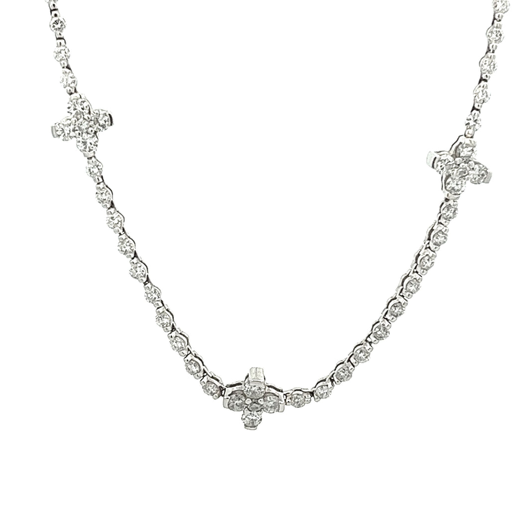 14k white gold necklace features round brilliant cut diamonds total...