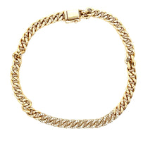 This 14k yellow gold link curb chain bracelet features pave set dia...