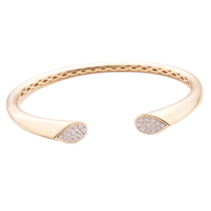 This beautiful 14k yellow gold cuff bangle features round brilliant...