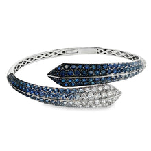18k white gold cuff bangle features round brilliant cut diamonds an...