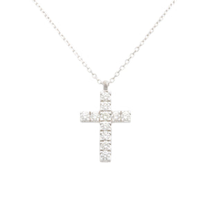 This 14k white gold necklace features a cross pendant featuring rou...