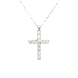 This 14k white gold necklace features a cross pendant featuring rou...