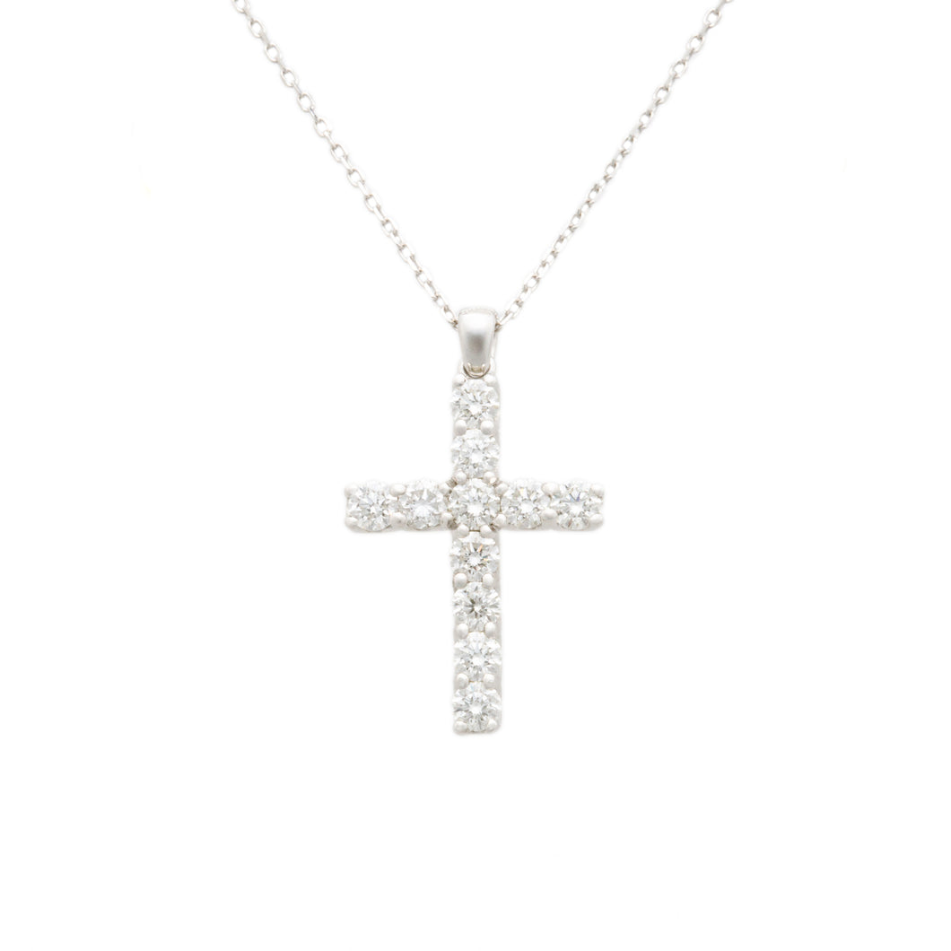 This 14k white gold necklace features a cross pendant featuring rou...