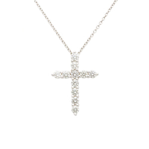 This 14k white gold necklace features a cross pendant featuring rou...
