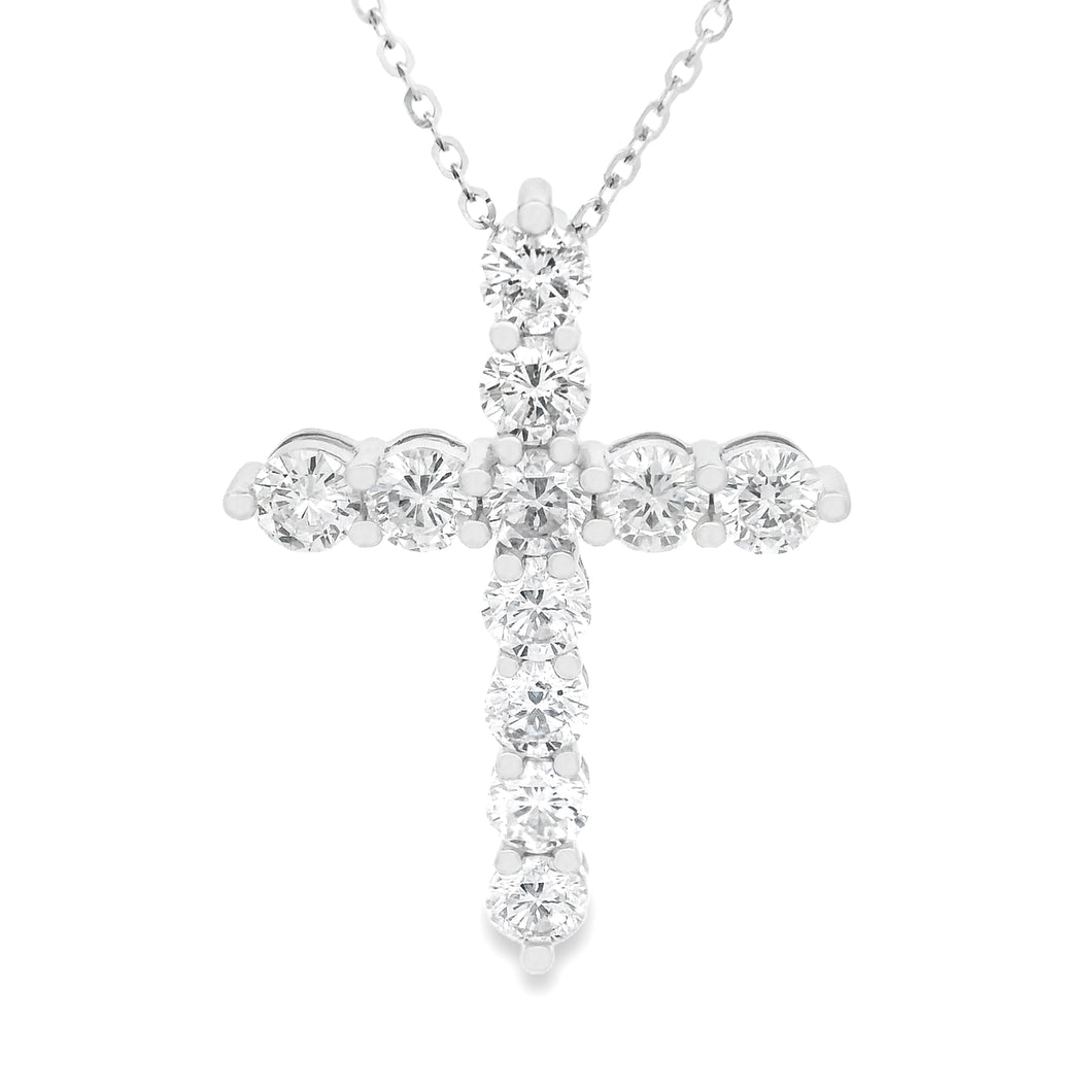This large 18k white gold necklace features a cross pendant featuri...