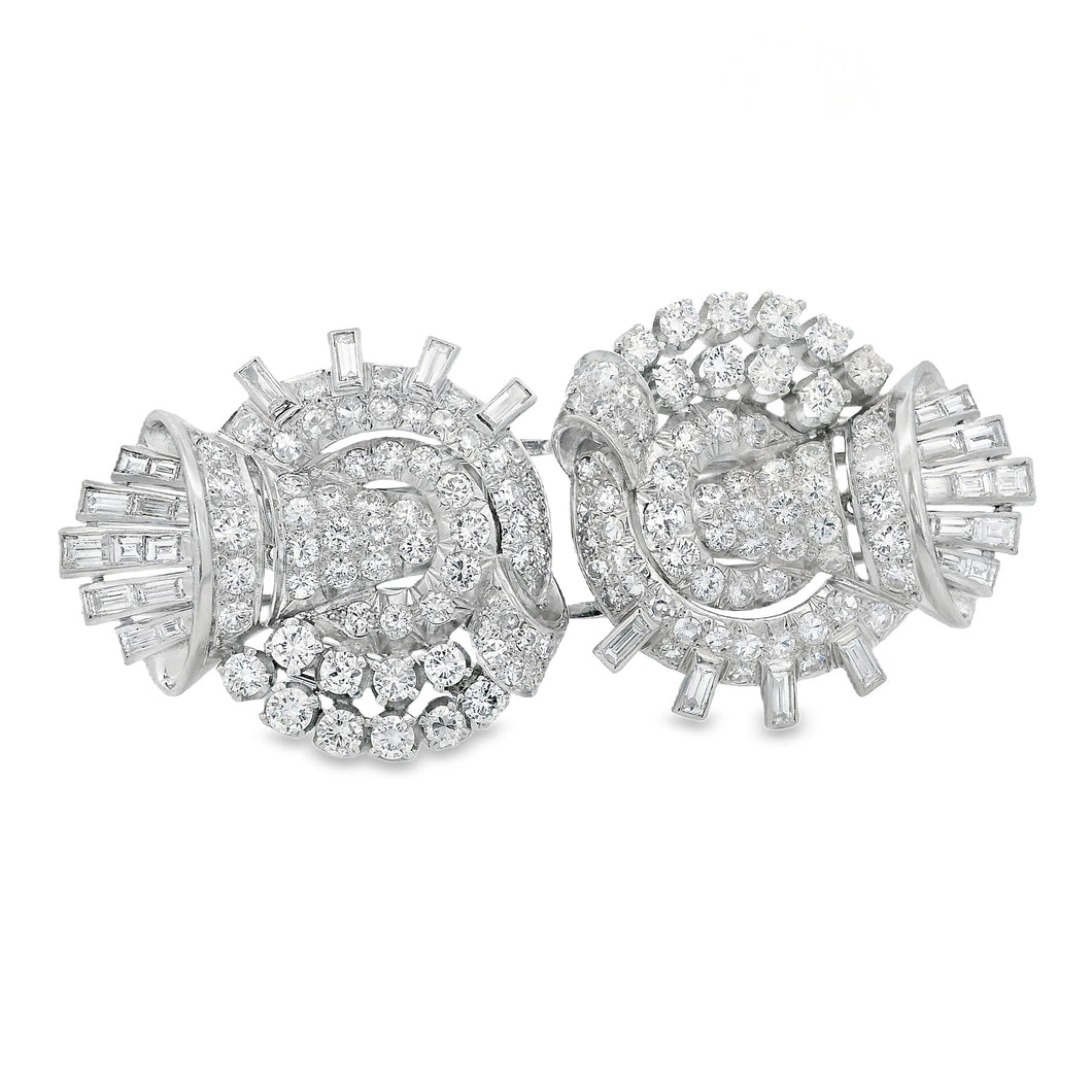 Estate piece: Platinum diamond brooch. Can be worn as a single broo...