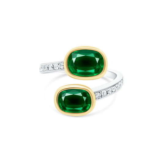 .22ct 18k Gold Diamond and Emerald Bypass Ring - SKU 200-1774