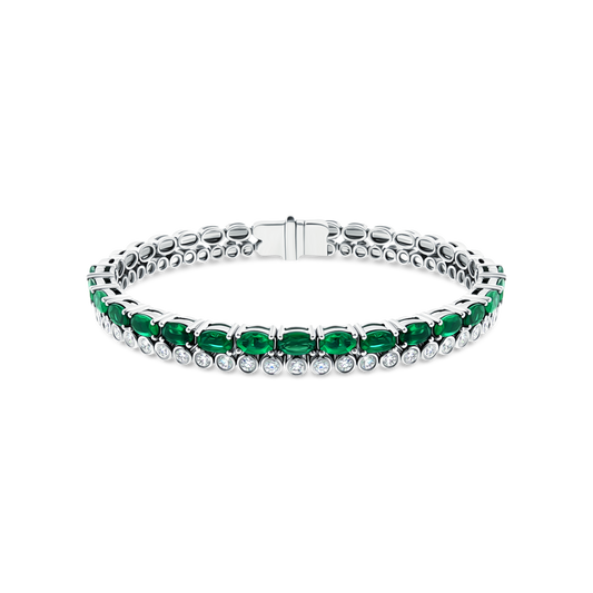 18k White Gold Diamond and Emerald Bangle, SKU 240-261