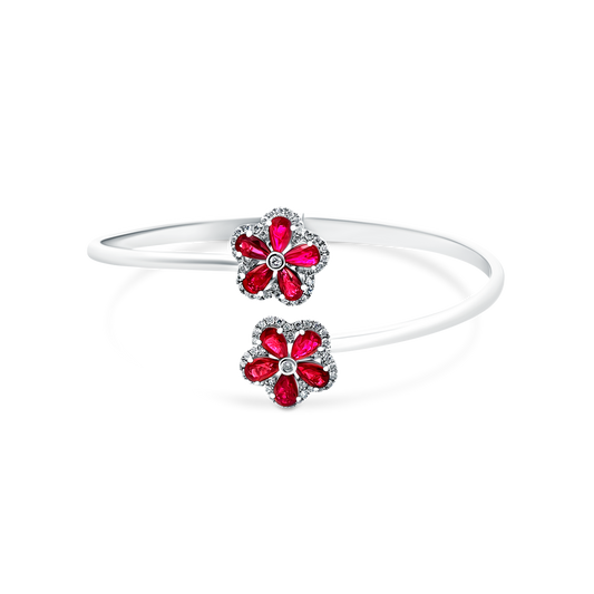 18k White Gold Diamond and Gemstone Flower Cuff Bracelet — photo 1 of 3