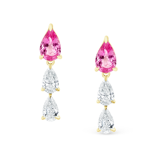 18k Yellow Gold Pink Sapphire and Diamond Drop Earrings — photo 1 of 2
