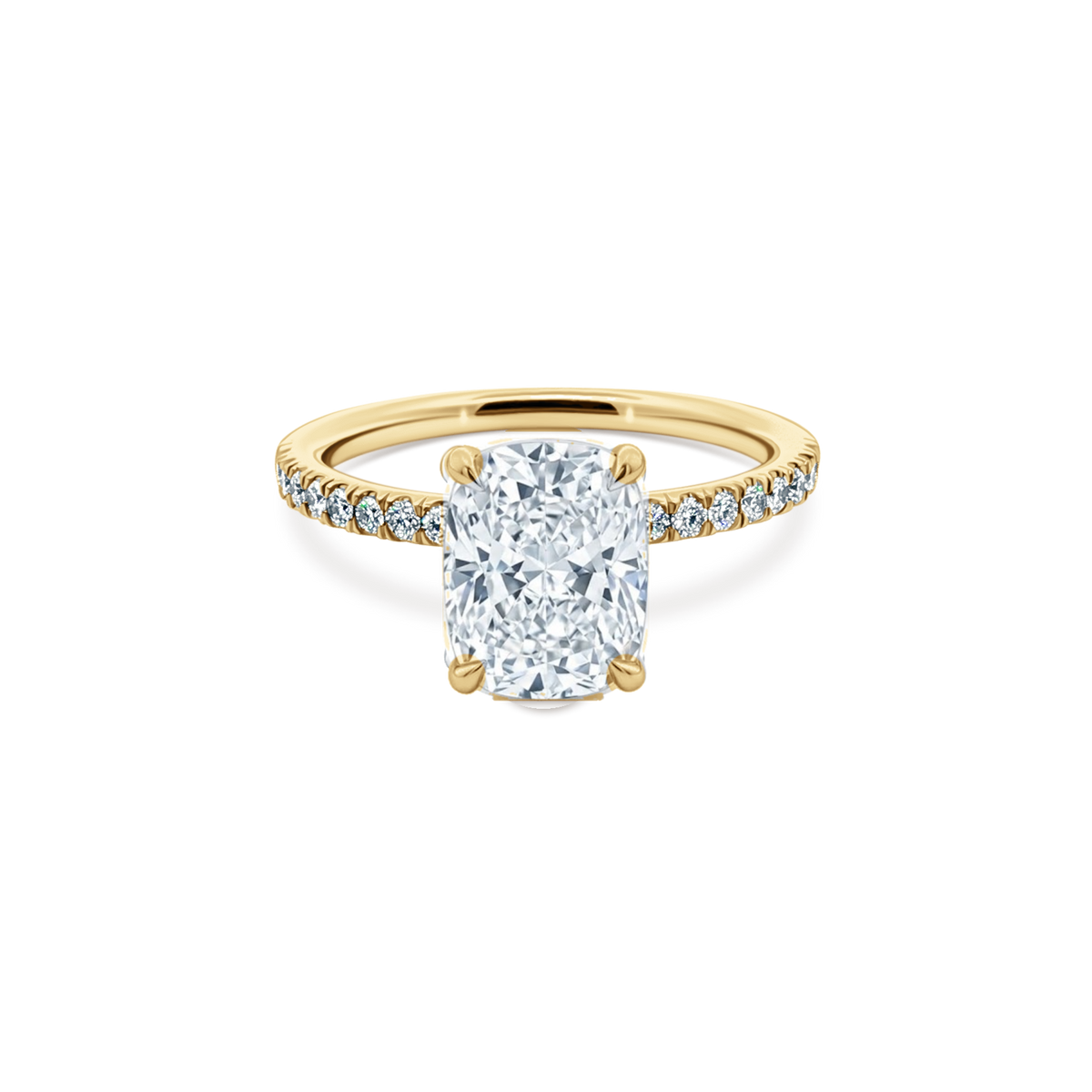 Elongated Cushion Cut Lab Grown Diamond Pave Engagement Ring in 14K yellow gold with 2.00ct center diamond