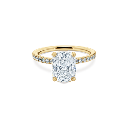 Elongated Cushion Cut Lab Grown Diamond Pave Engagement Ring in 14K yellow gold with 2.00ct center diamond