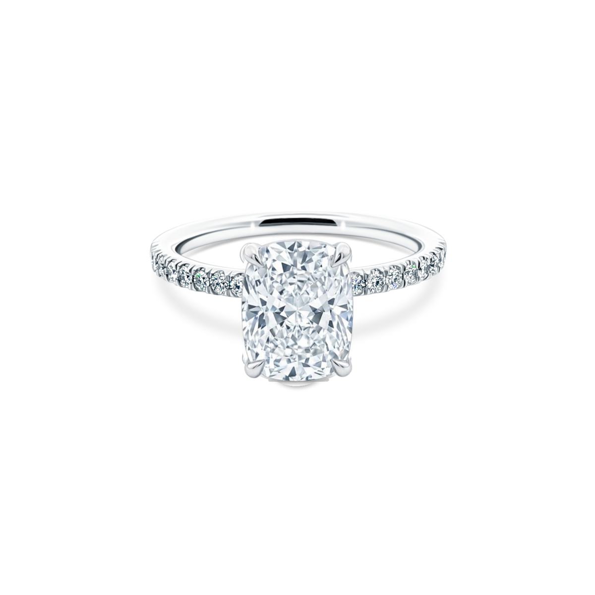 Elongated Cushion Cut Lab Grown Diamond Pave Engagement Ring with 2.00ct center diamond