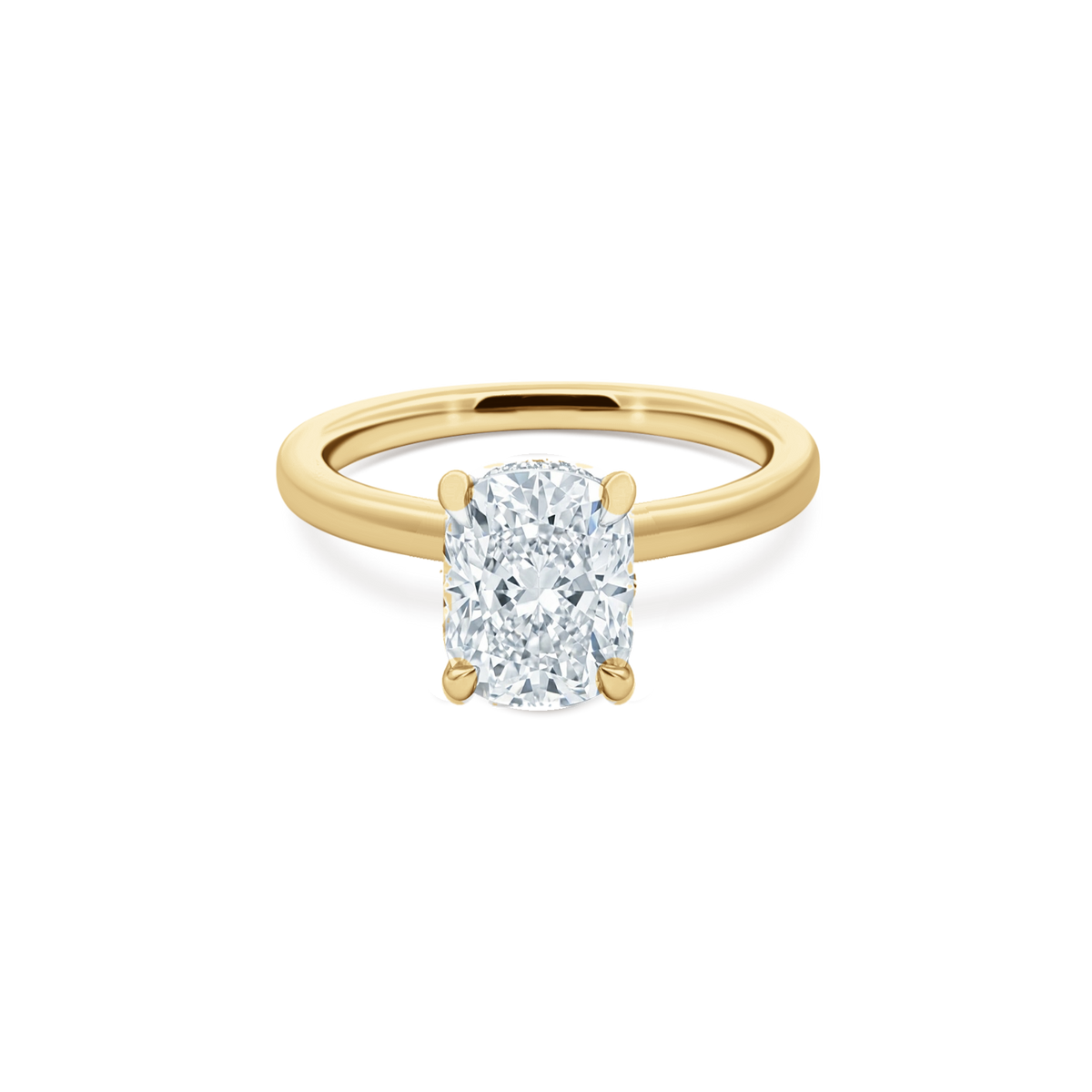 Elongated Cushion Cut Lab Grown Diamond Solitaire Engagement Ring in 14K yellow gold with 2.00ct center diamond