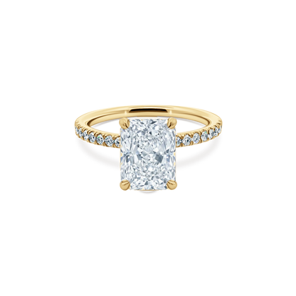 Elongated Radiant Cut Lab Grown Diamond Pave Engagement Ring in 14K yellow gold with 2.00ct center diamond