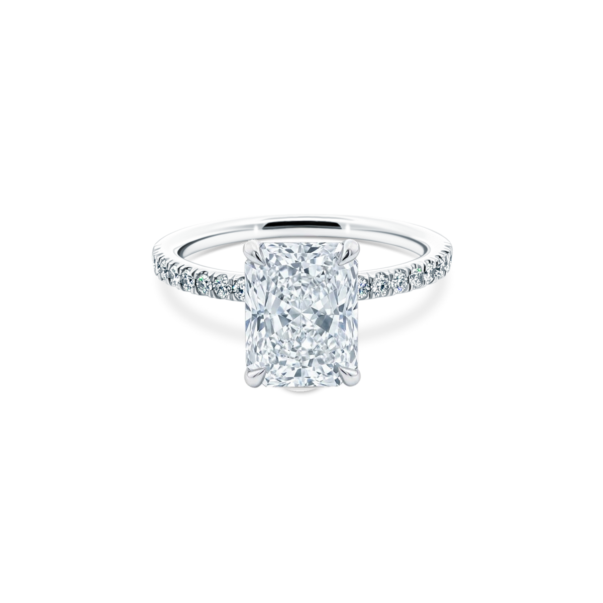 Elongated Radiant Cut Lab Grown Diamond Pave Engagement Ring with 2.00ct center diamond